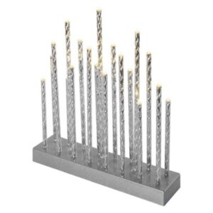 Obrázok produktu LED svietnik strieborný, 28,5 cm, 3x AA, vnútorný, teplá biela, časovač