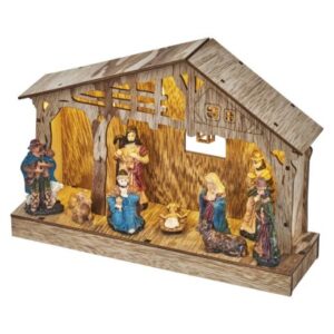 Obrázok produktu LED vianočný betlehem drevený, 19 cm, 3x AA, vnútorný, teplá biela, časovač