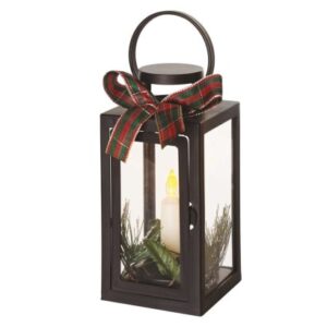 Obrázok produktu LED dekorácia – vianočný lampáš so sviečkou čierny, 20 cm, 3x AAA, vnútorný, vintage