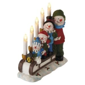 Obrázok produktu LED svietnik – snehuliaci na saniach, 24 cm, 2x AA, vnútorný, teplá biela, časovač