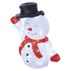 Obrázok produktu LED vianočný snehuliak s klobúkom, 36 cm, vonkajší aj vnútorný, studená biela, časovač