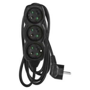 Obrázok produktu Predlžovací kábel 1,5 m / 3 zásuvky / čierny / PVC / 1 mm2