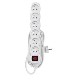 Obrázok produktu Predlžovací kábel 5 m / 6 zásuviek / s vypínačom / biely / PVC / 1,5 mm2