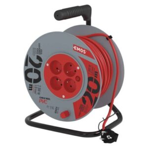 Obrázok produktu Predlžovací kábel na bubne 20 m / 4 zásuvky / červený / PVC / 230 V / 1 mm2