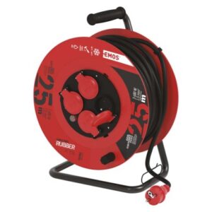 Obrázok produktu Vonkajší predlžovací kábel na bubne 25 m / 4 zásuvky / čierny / guma / 230 V / 1,5 mm2