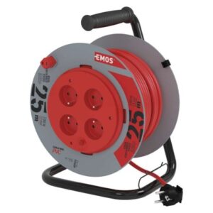 Obrázok produktu Predlžovací kábel na bubne 25 m / 4 zásuvky / čierny / PVC / 230 V / 1,5 mm2