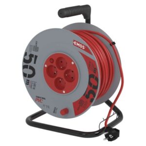 Obrázok produktu Predlžovací kábel na bubne 50 m / 4 zásuvky / červený / PVC / 230 V / 1,5 mm2